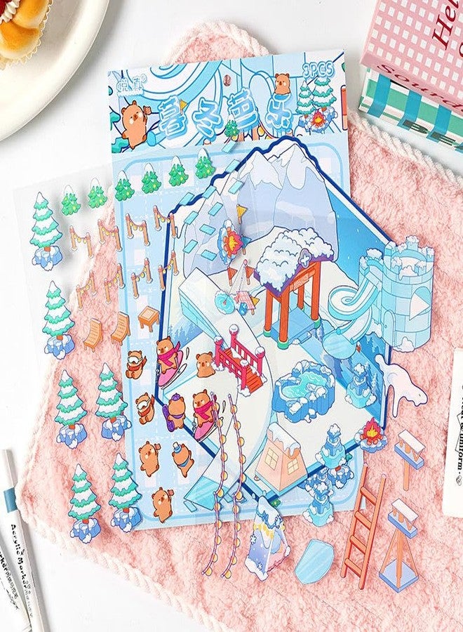 Palap TruGyft® DIY 3D House Stickers Pack of 4 with Tweezer - Cute Cartoon Scene Kits for Kids Large - Four Seasons to You- Spring Valley, Longhuan Island, Qiuyu Manor, Twilight Bale - Image 5